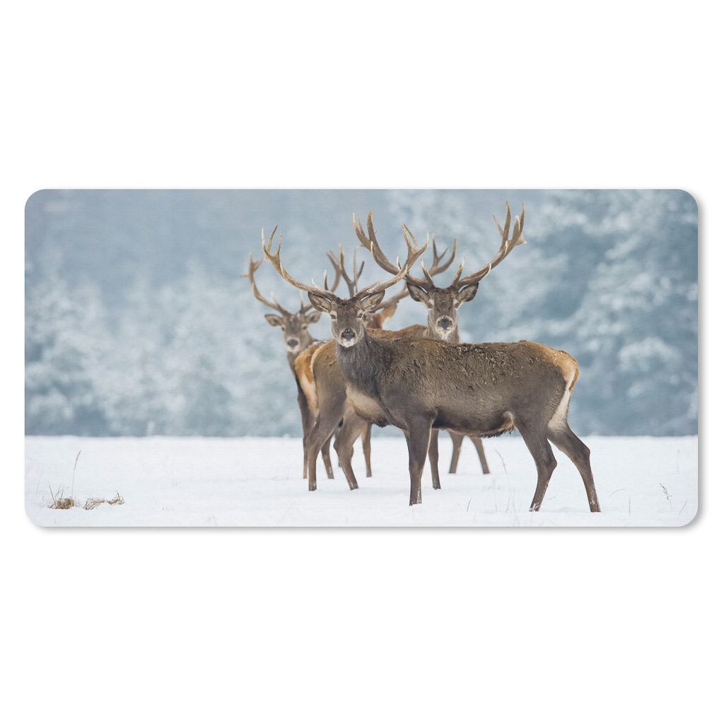 MuchoWow Mauspad Mousepad Hirsche - Tiere - Schnee - Winter - Landschaft - Natur 60x30 cm - Mousepads - Maus Mat - Pad - Mausunterlage - Nachhaltig