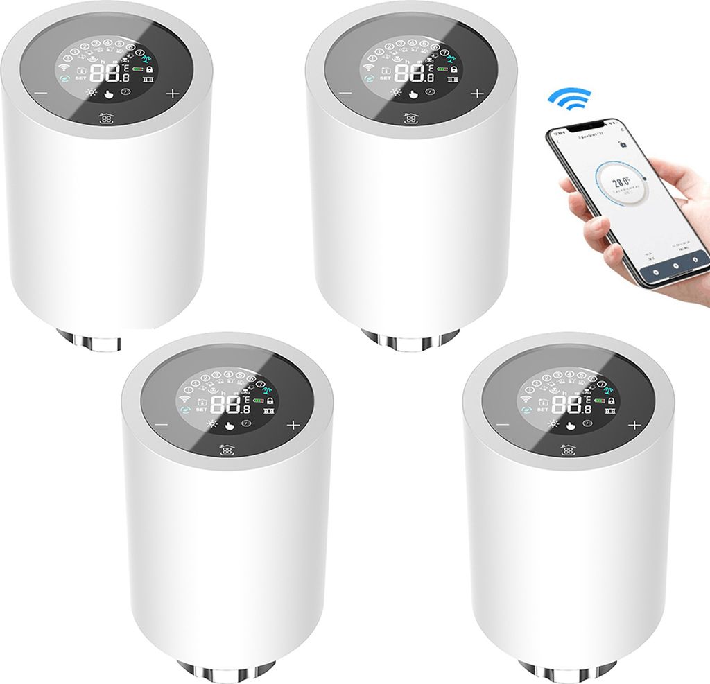 4X Smart Heizkörperthermostate Thermostatventil Heizkoerperventil APP-Steuerung Kompatibel mit Alexa Google Assistant Kindersicherung Thermostat H...