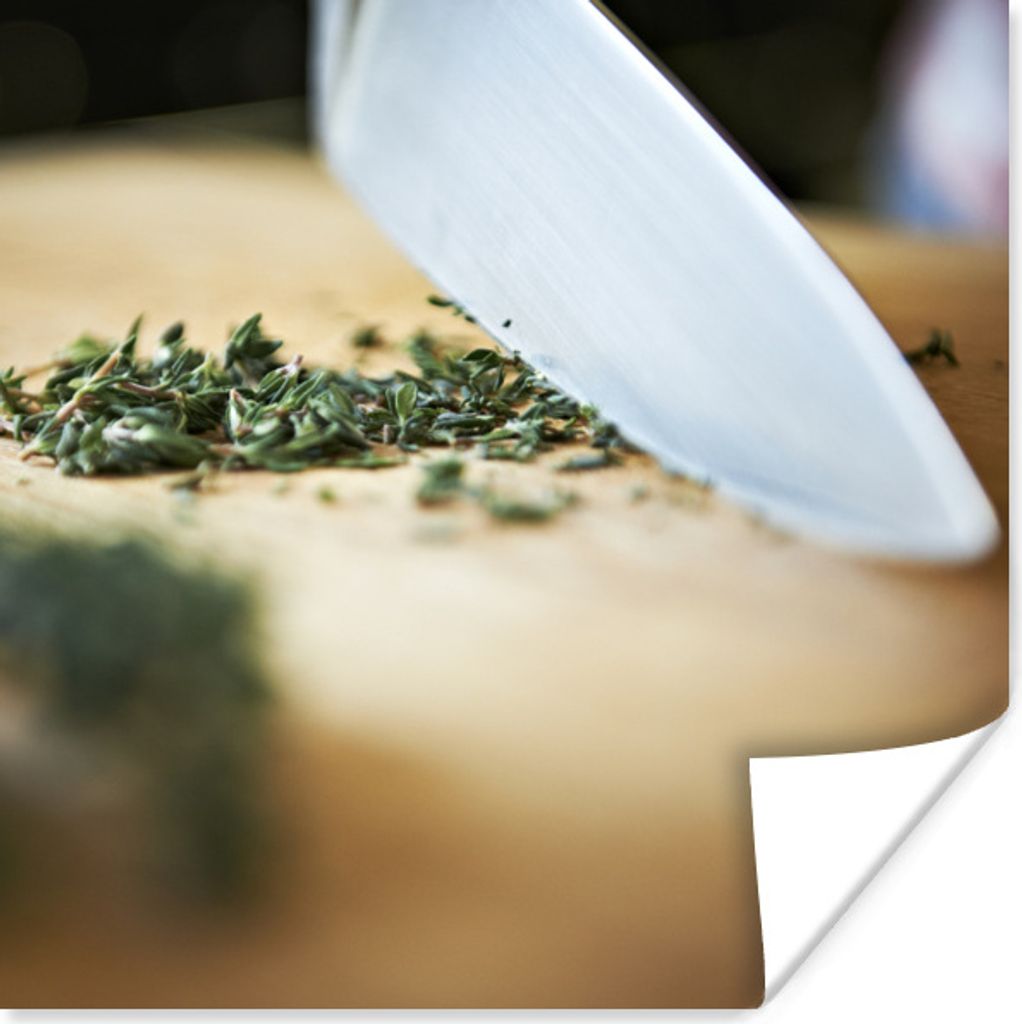 MuchoWow Poster Schneiden von Gemüse auf einem Schneidebrett 100x100 cm - Babyzimmer