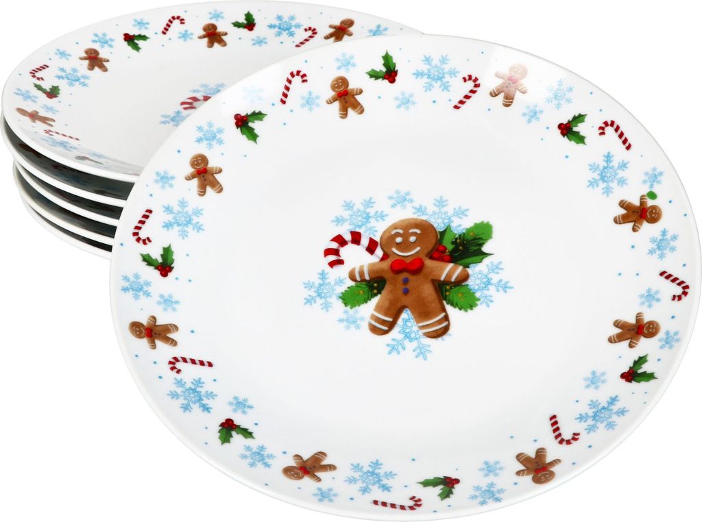 6x Candyman Kuchenteller Porzellan 6 Personen Dessert-Teller Weihnachten eisblau