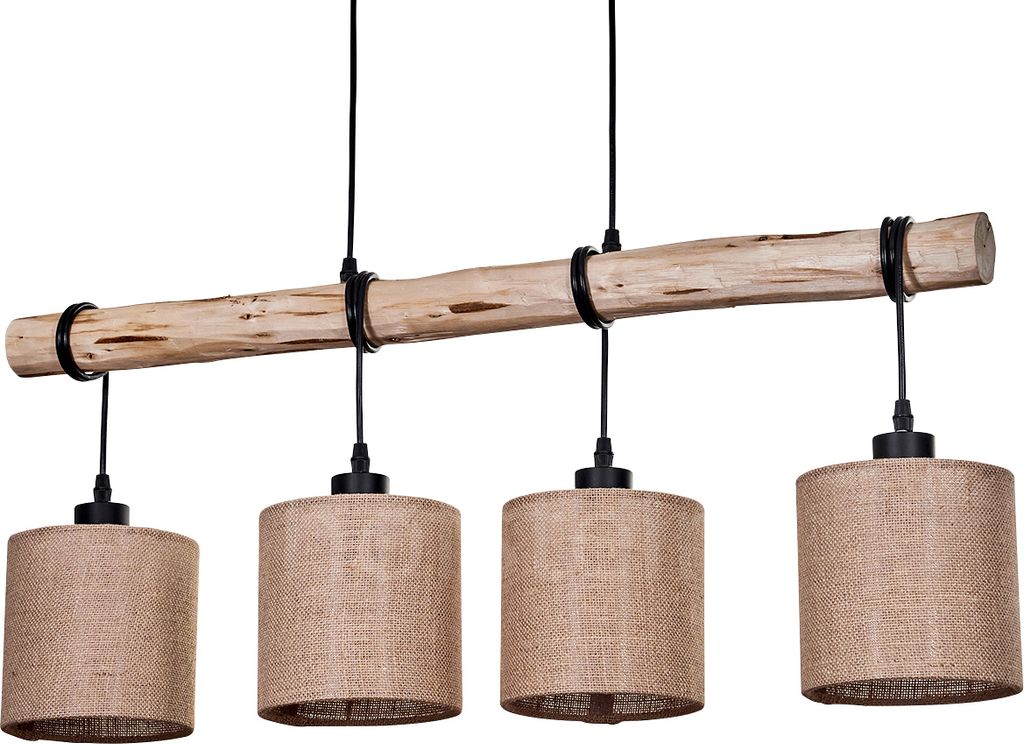 Tubione moderne Hängelampe aus Holz/Metall/Leinen in Natur/Schwarz/Beige