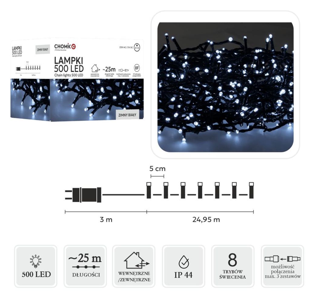 Extralink, LED rozprávkové svetlá, 500 LED diód, studená Obrázok produktu 