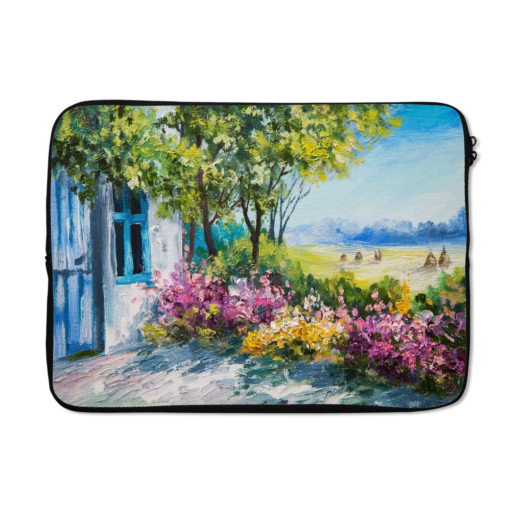 MuchoWow Laptop Hülle 14 ZollMalerei - Pflanzen - Blumen - Haus - Öl Laptoptasche - Laptoptasche - Stoßsicher - Schutzhaube