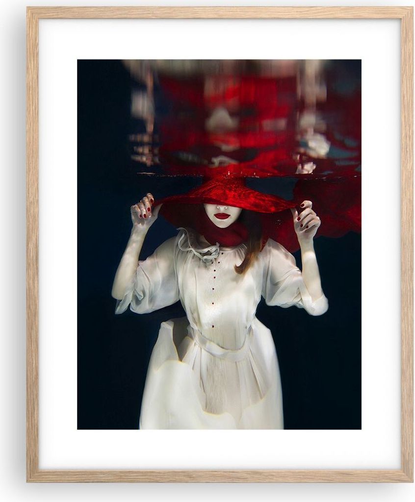 Gerahmtes Poster - Rahmen in heller Eiche - Mädchen Rot Hut - 40x50 cm - Wand Bild - Wanddeko - Wandbilder - Kunstposter - Wandposter - Bilderrahm...
