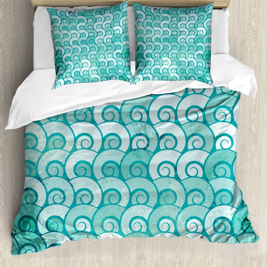 ABAKUHAUS Ozean Bettbezug, Gewirbelte Spiral Sea Waves, Milbensicher Allergiker geeignet mit Kissenbezügen, 200 cm x 200 cm - 80 x 80 cm, Wasser