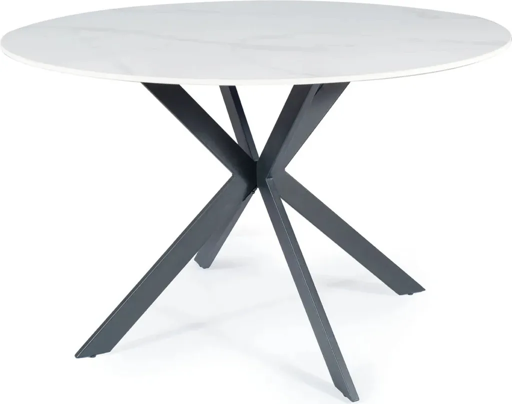 Table ronde KAMILO finition laquée blanc et pieds noirs design industriel