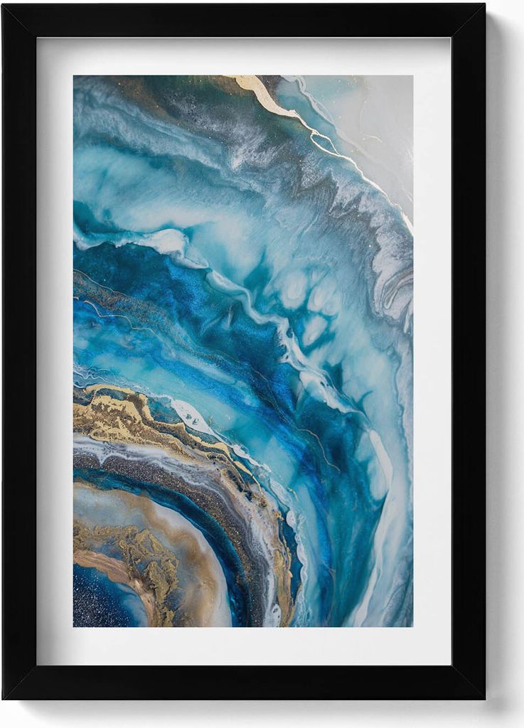 Blauer Marmor Abstraktion– Wandbild mit Rahmen – Gerahmtes Bild – Wanddekoration – 20x30 cm – Schwarz
