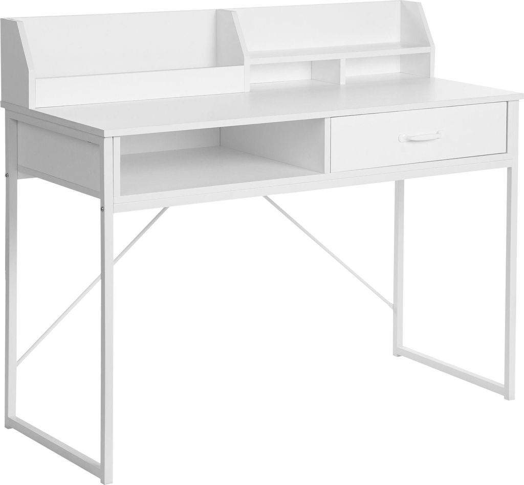 BELIANI Schreibtisch Weiß MDF-Platte mit Metallgestell Aufsatz Schublade Offenes Fach Rechteckig 110x50 cm Modernes Design Homeoffice Tisch Bürot...