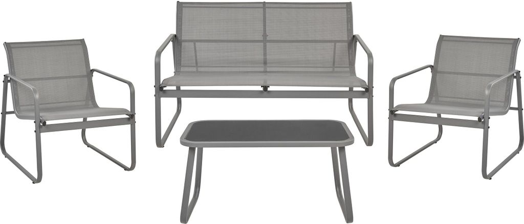 BELIANI Lounge Set Grau aus Metall 4-Sitzer Gartentisch Gartensofa 2 Gartensessel Gartenmöbel Loungemöbel Outdoor