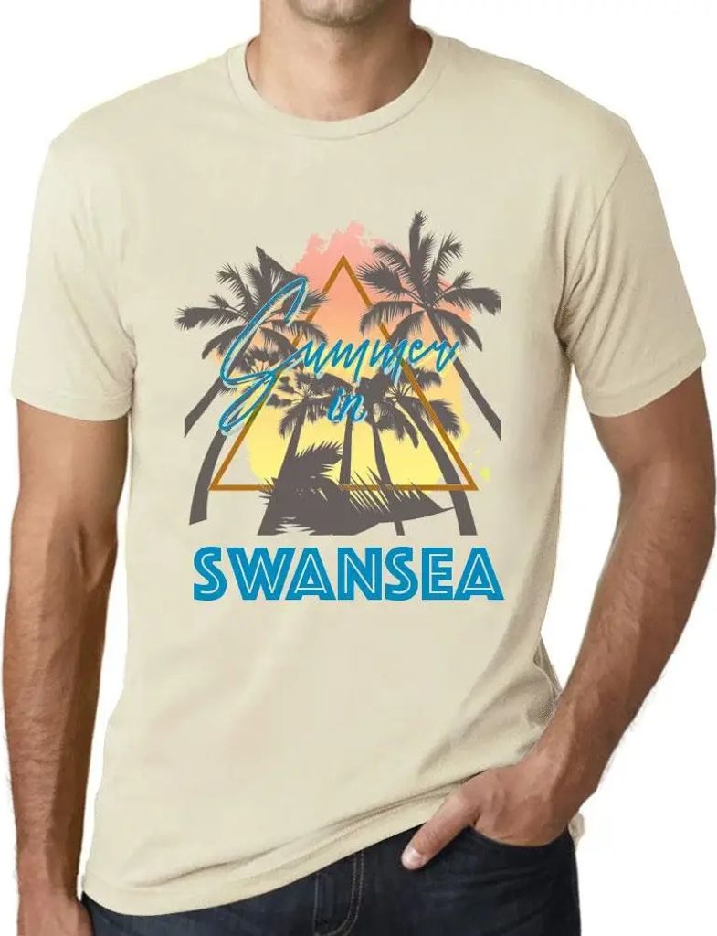 Herren Grafik T-Shirt Palme Sonnenschein Sommer in Swansea – Palm, Sunshine, Summer In Swansea – Öko-Verantwortlich Vintage Jahrgang Kurzarm L...