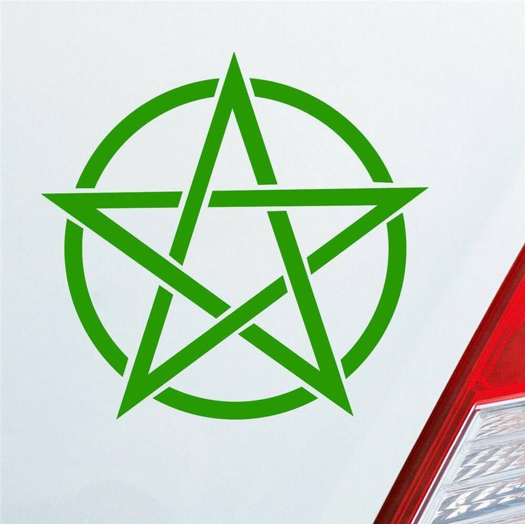 Auto Aufkleber Pentagram Druidenfuß Gothic Hexe Stern Satan 10x10 cm Hellgrün Sticker Heckscheibenaufkleber