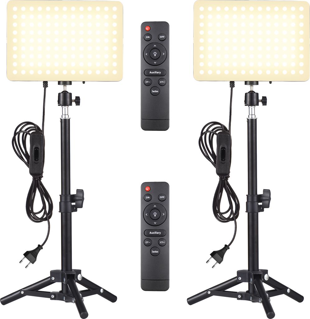 Andoer 2er-Pack LED-Videoleuchten-Kit 45W Fotografie-Fuelllichtpanel 2800K-6500K Einstellbare Helligkeit Ra96+ mit Desktop-Lichtstativ * 2 + Flexib...