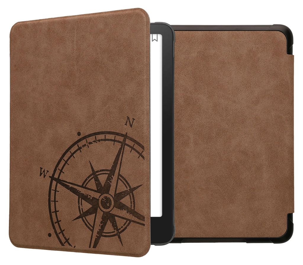 kwmobile Hülle kompatibel mit Amazon Kindle Paperwhite (2024)/Colorsoft - Kunstleder eReader Schutzhülle - Kompass Vintage Braun