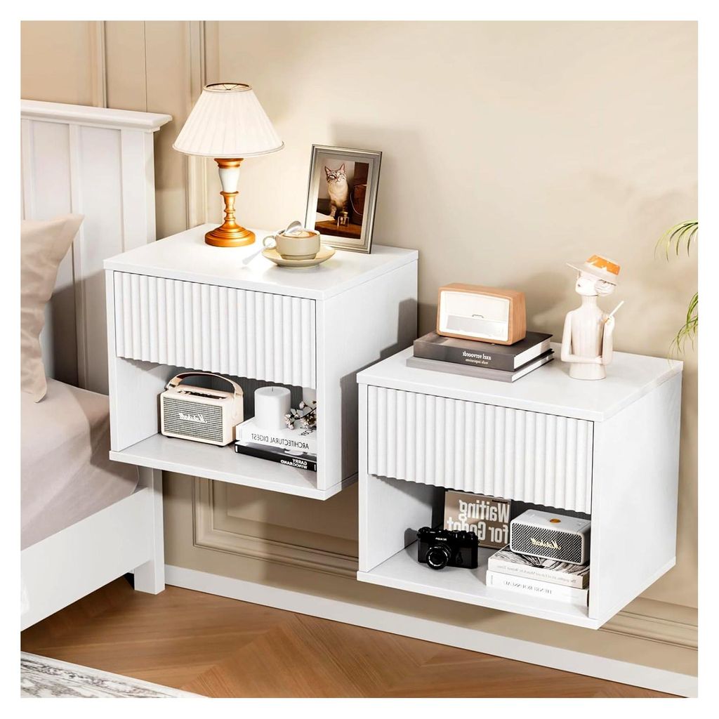 Hängender Nachttisch 2er Set, Wandmontage mit 1 Schublade und 1 offenem Fach, schwebender Nachtschrank für Schlafzimmer und Wohnzimmer, 40 x 30 x...
