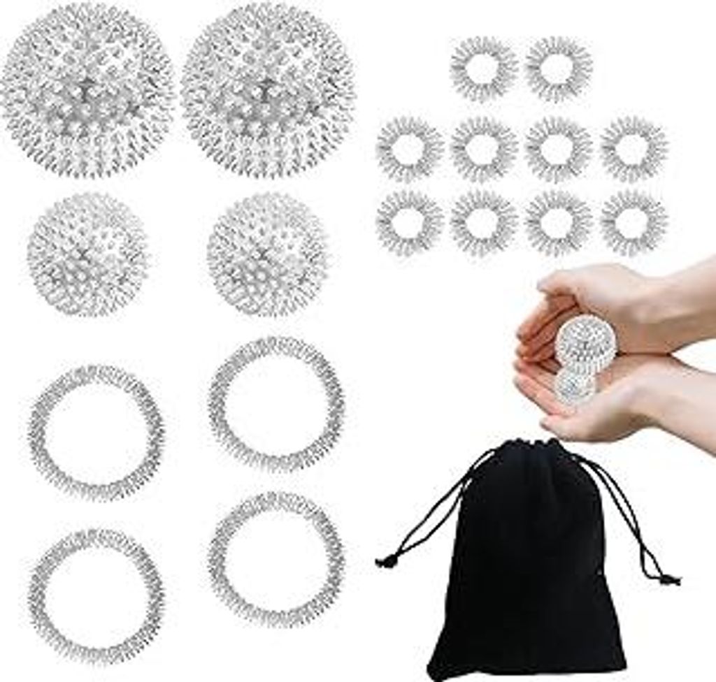 4 Stück Igelball Massageball,Magnetische Igelbälle,32 mm und 47 mm,Igelball Massagegerät Set,Mit 10 Akupressur Ring,4 Akupressur Armbänd,Skills...