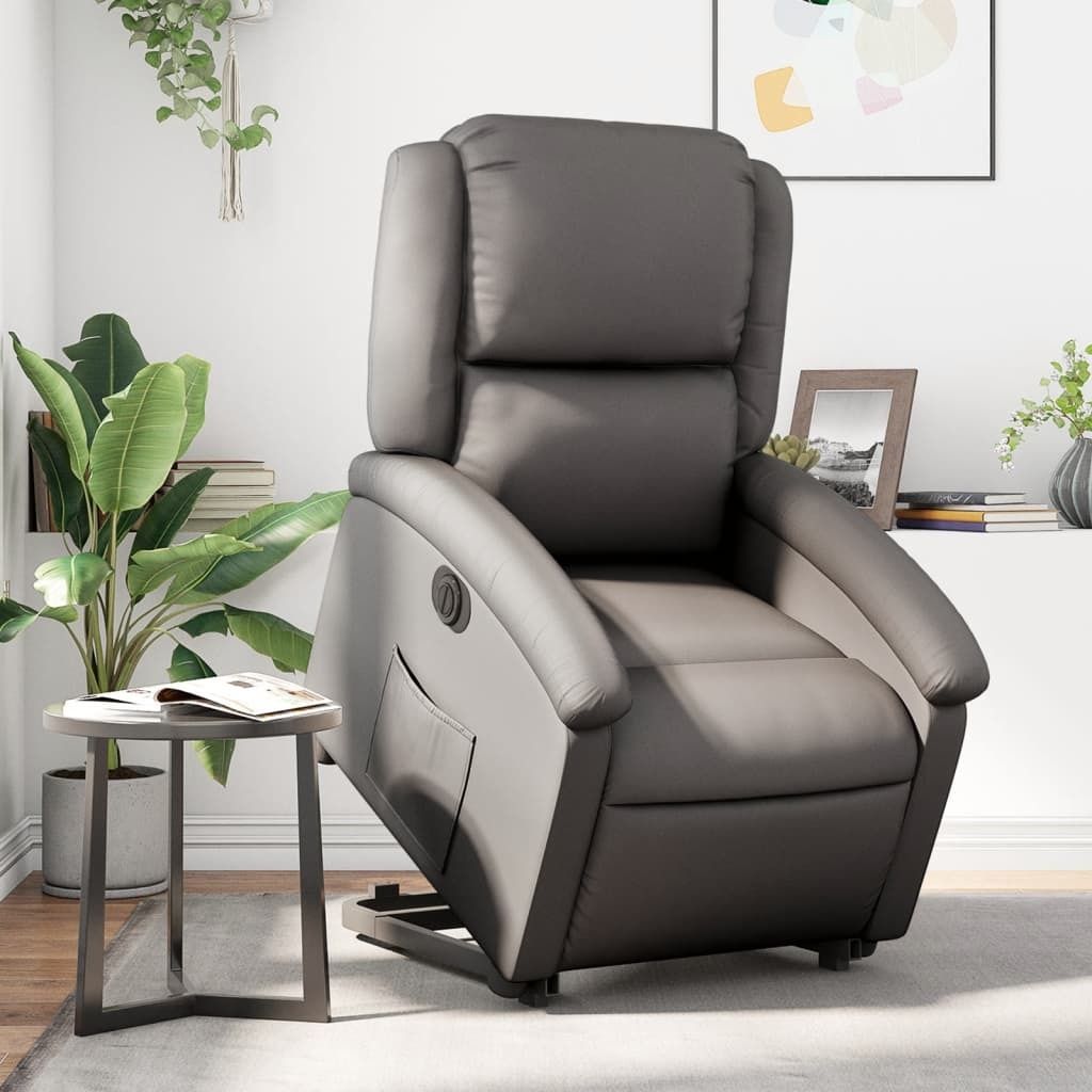 Cloris DesignMöbel Relaxsessel mit Aufstehhilfe Elektrisch Grau Echtleder , Klassische Sessel 2024 Neu