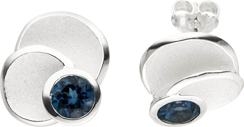 Ohrstecker Ohrringe mit Blautopase hellblau blau, 925 Silber Fingerschmuck