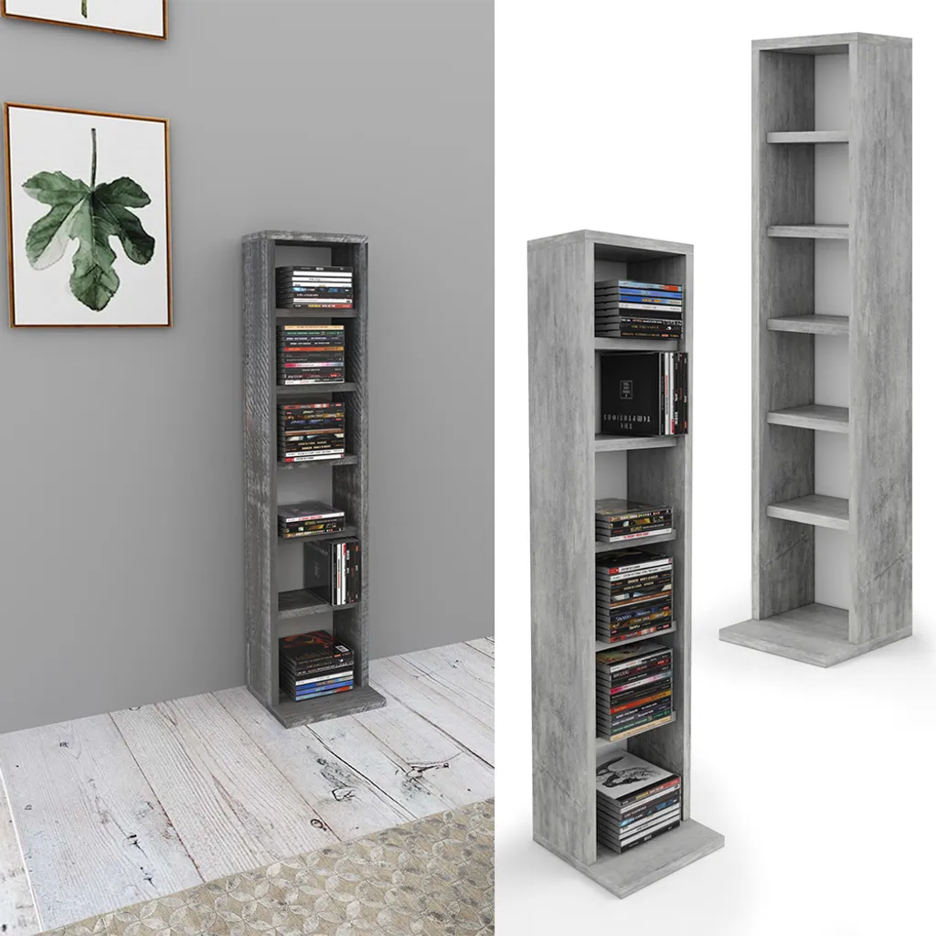 Meuble de rangement CD Vicco vertical étagère aspect béton