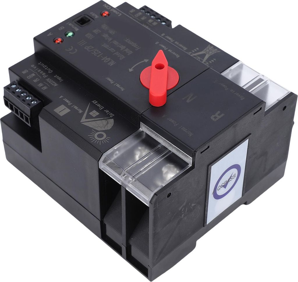 Automatischer Dual-Power-Umschalter (ATS) mit unterbrechungsfreier Stromversorgung, 2-polig, 100 A, DIN-Schienenmontage, Kippschalter, PV-Netzansch...