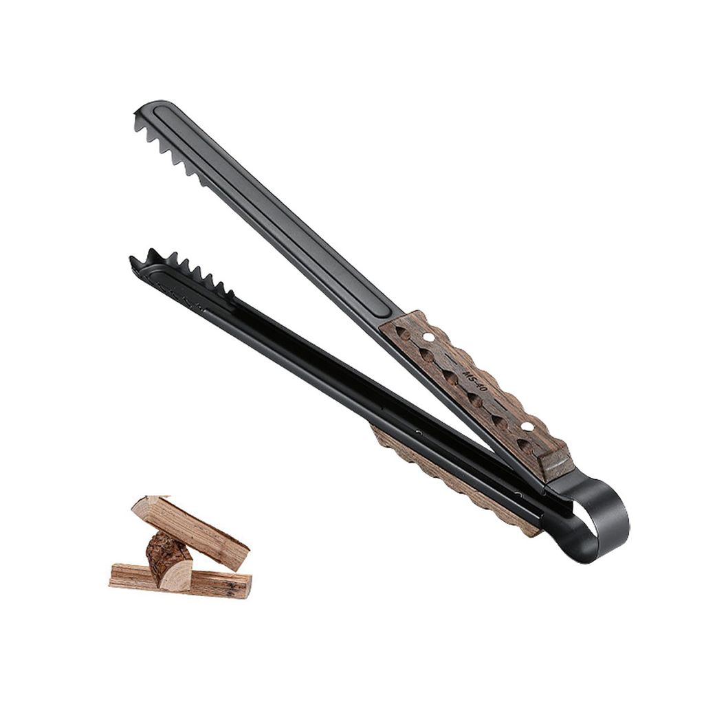 Lange Edelstahl Grillzange Grill und Kohlezange kaminzange Griff aus Palisanderholz Grill-Zubehör Aufhänge-Ösen 16-inch Length