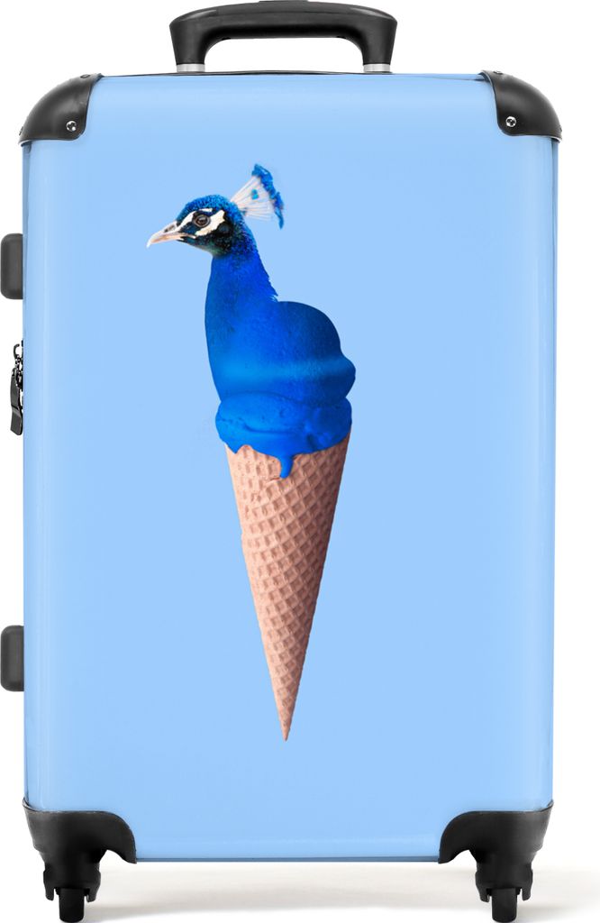 NoBoringSuitcases.com Großer Koffer - Pfau - Eistüte - Eiscreme - Blau - Vogel - Kombinationsschloss TSA - Hartschalen Trolley 4 Rollen - 72 li...