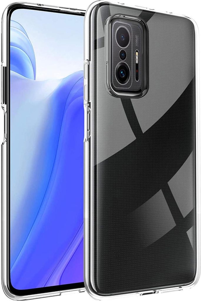 A clear protective case for a smartphone is shown.
