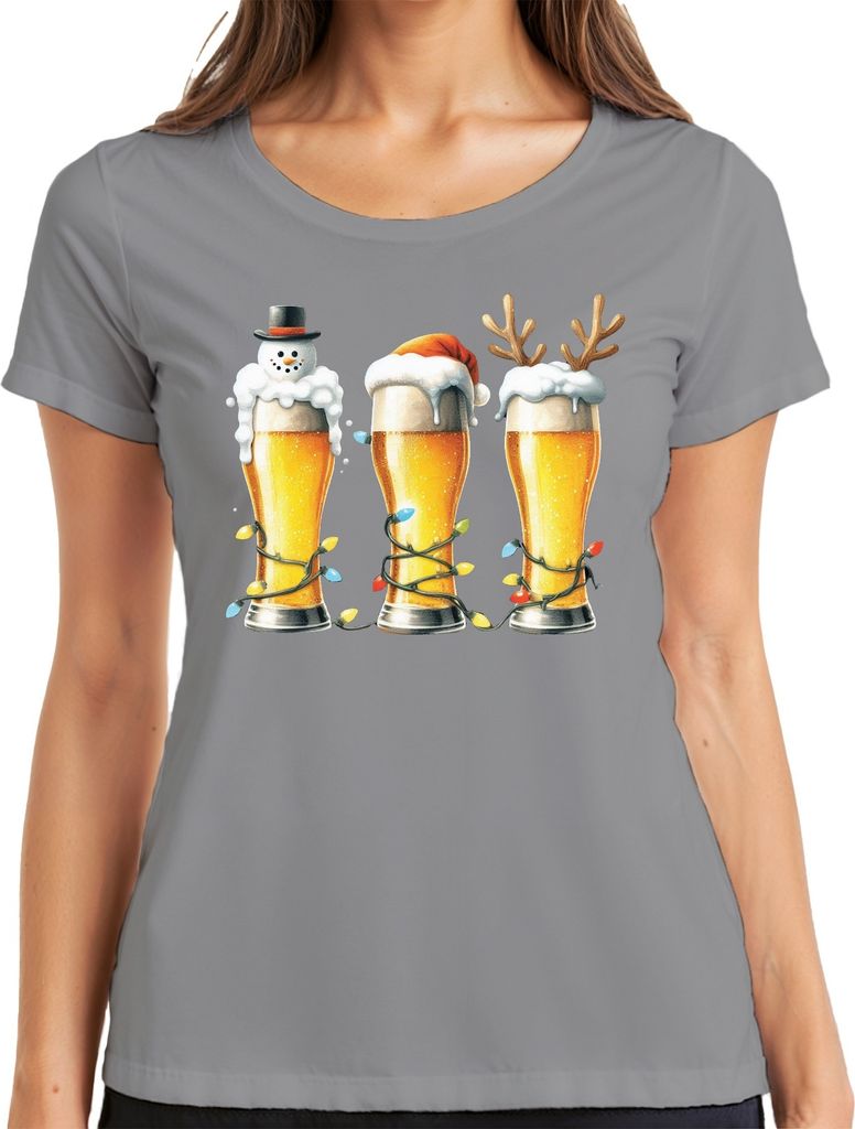 Bier Weißbier Bayern Lichterkette - Weihnachten Weihnachtsgeschenk Christmas Damen T-Shirt, Grau, M