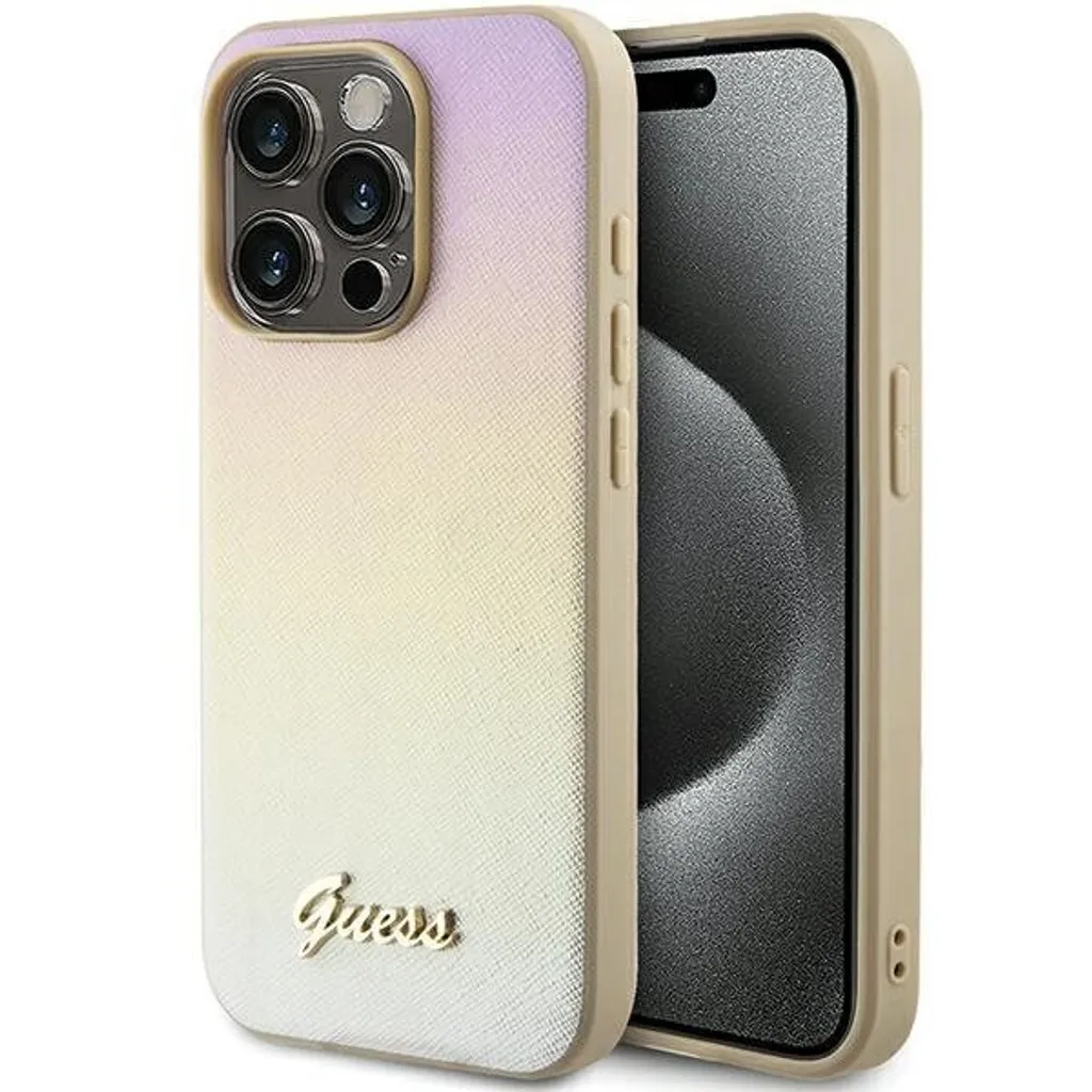 Cover Guess iPhone 15 Pro Max Oro Saffiano: Protezione e Stile 6.7"
