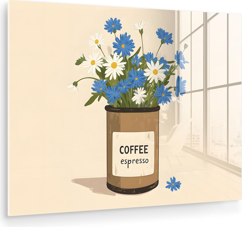 MuchoWow Glasbilder - Bilder auf Wandbild - Foto auf Glas Kaffee - Dose - Minimalistisch - Blumen 80x60 cm Wanddekoration aus Glas - Acrylglasbild ...