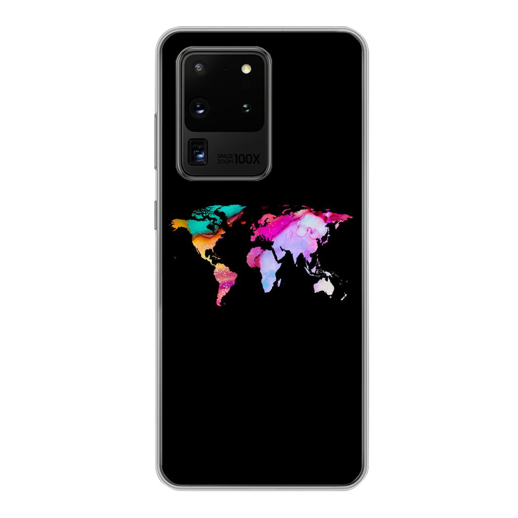 MuchoWow Handyhülle Schutzhülle Hülle für Samsung Galaxy S20 Ultra Weltkarte - Farbe - Aquarell Silikon Softcase Handy Hülle - Karteninhaber