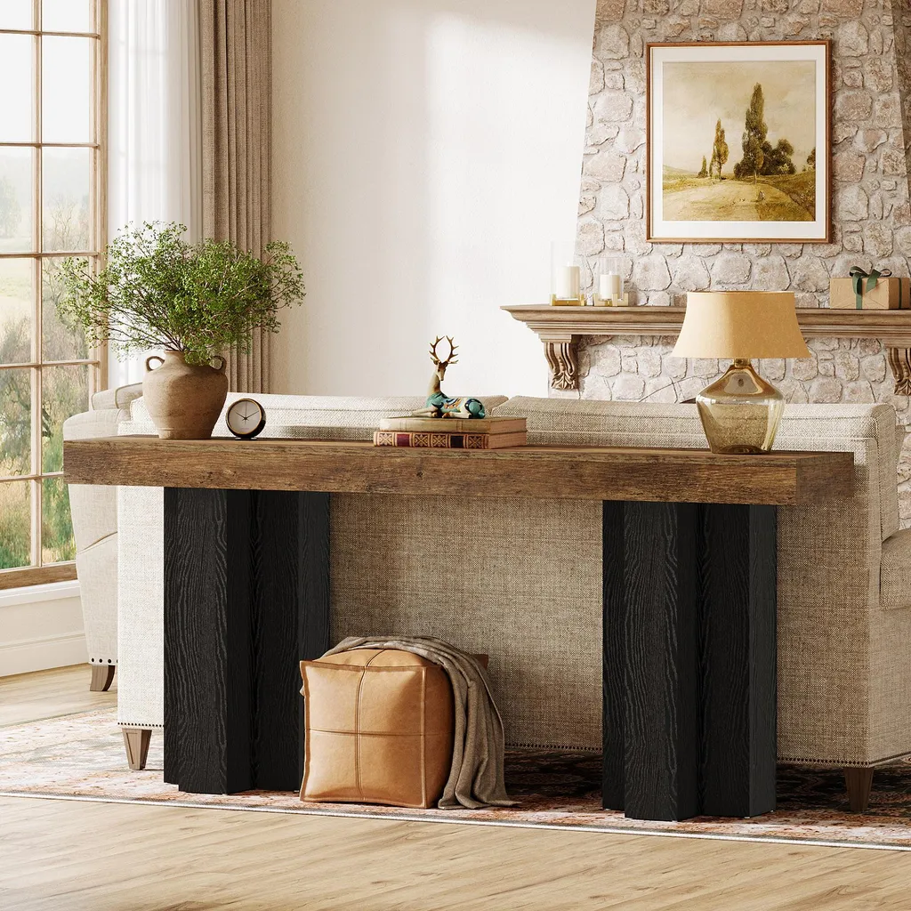 Console d'Entrée Rustique 160 cm avec Pieds Robustes en Métal Marron