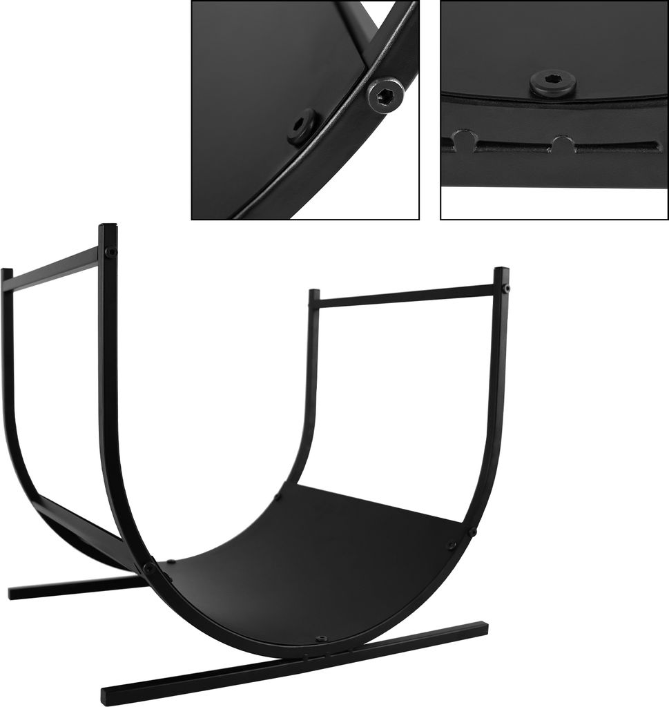LZQ Kaminholzregal Aussen, Holzlager Metall Brennholzregal Außen, Feuerholzregal Kaminholzunterstand, Schwarz, U-förmiges Design