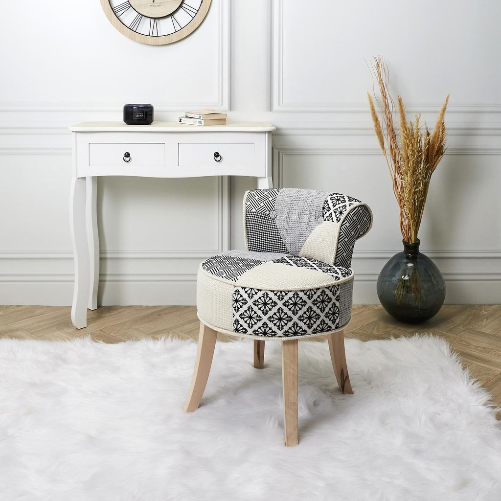 Eleonor Patchwork Hocker Grau Home Deco Factory