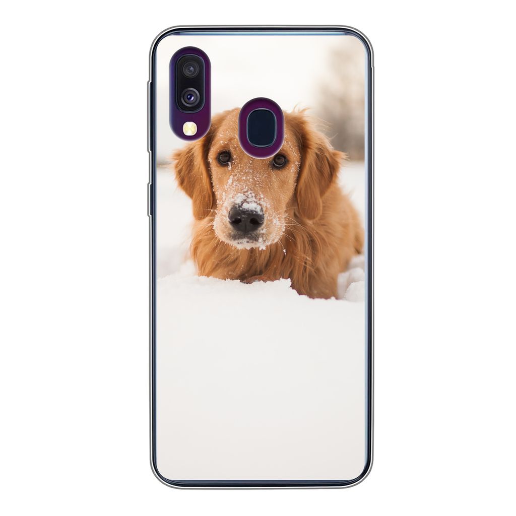 MuchoWow Handyhülle Schutzhülle Hülle für Samsung Galaxy A40 Hund - Schnee - Winter Silikon Softcase Handy Hülle - Handy-Tasche