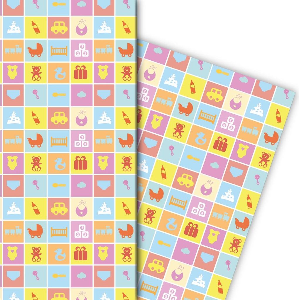Baby Geschenkpapier mit Spielzeug, kleines Muster - G7675, 32 x 48cm