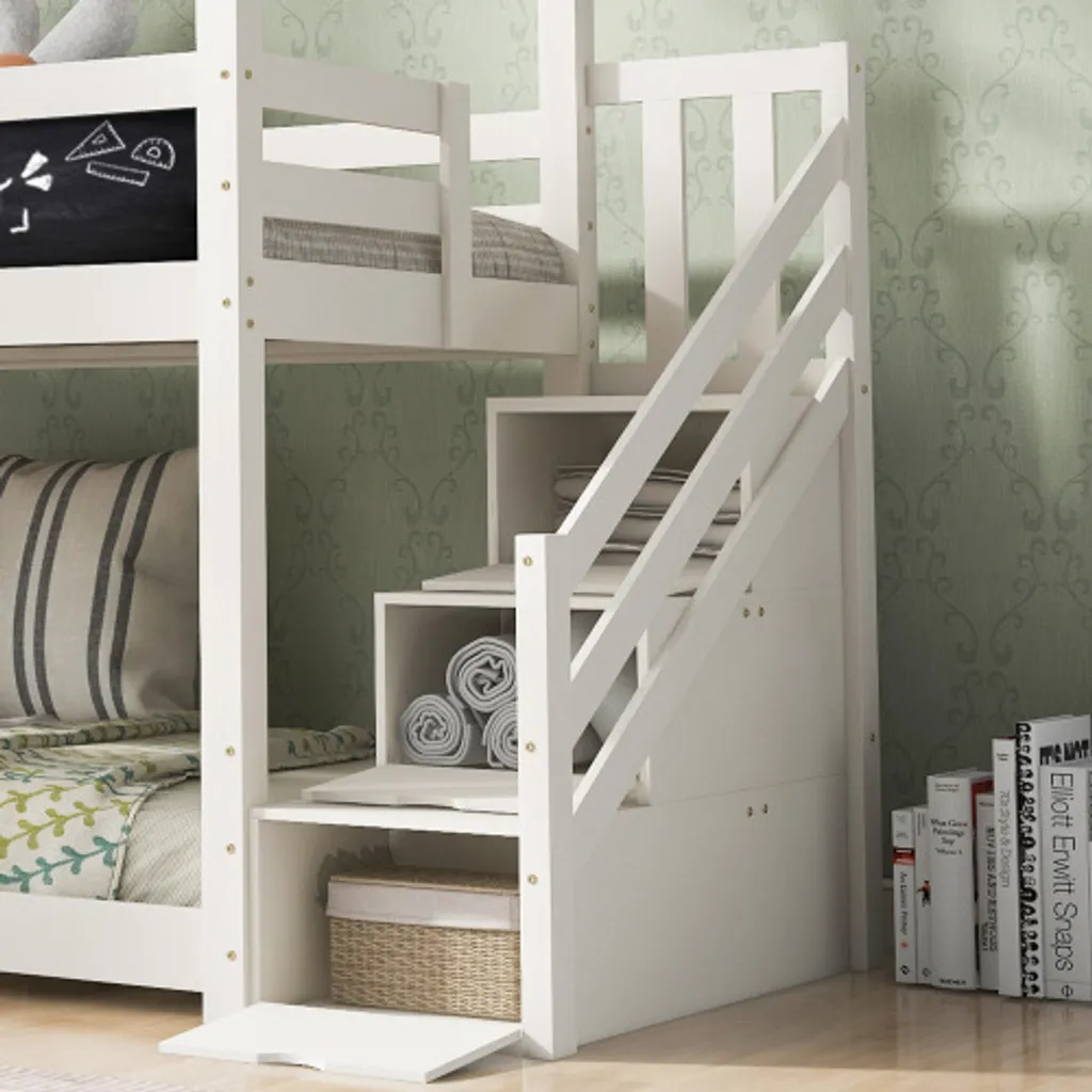 Lit Superposé Sécurisé Gain de Place avec Escalier et Tiroirs Intégrés