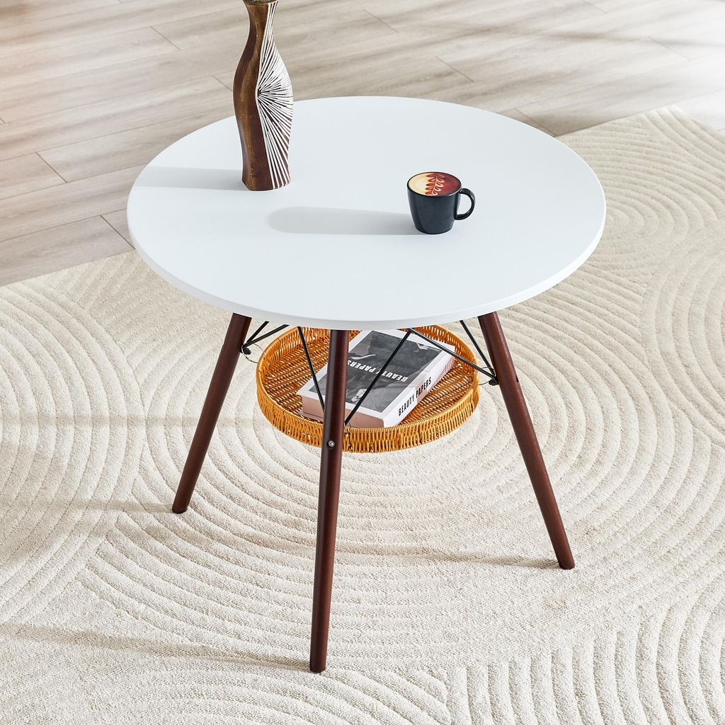 STILVORA Esstisch rund 80 cm, Esszimmertisch mit schwebendem Ablagefach, Couchtisch mit walnussfarbenen Massivholzbeinen