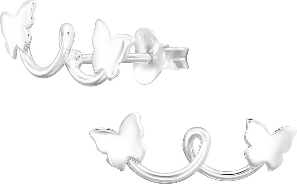 Ear Climber Ohrringe Ohrstecker 925 Sterling Silber vergoldet mit Schmetterlingen Material - Silber