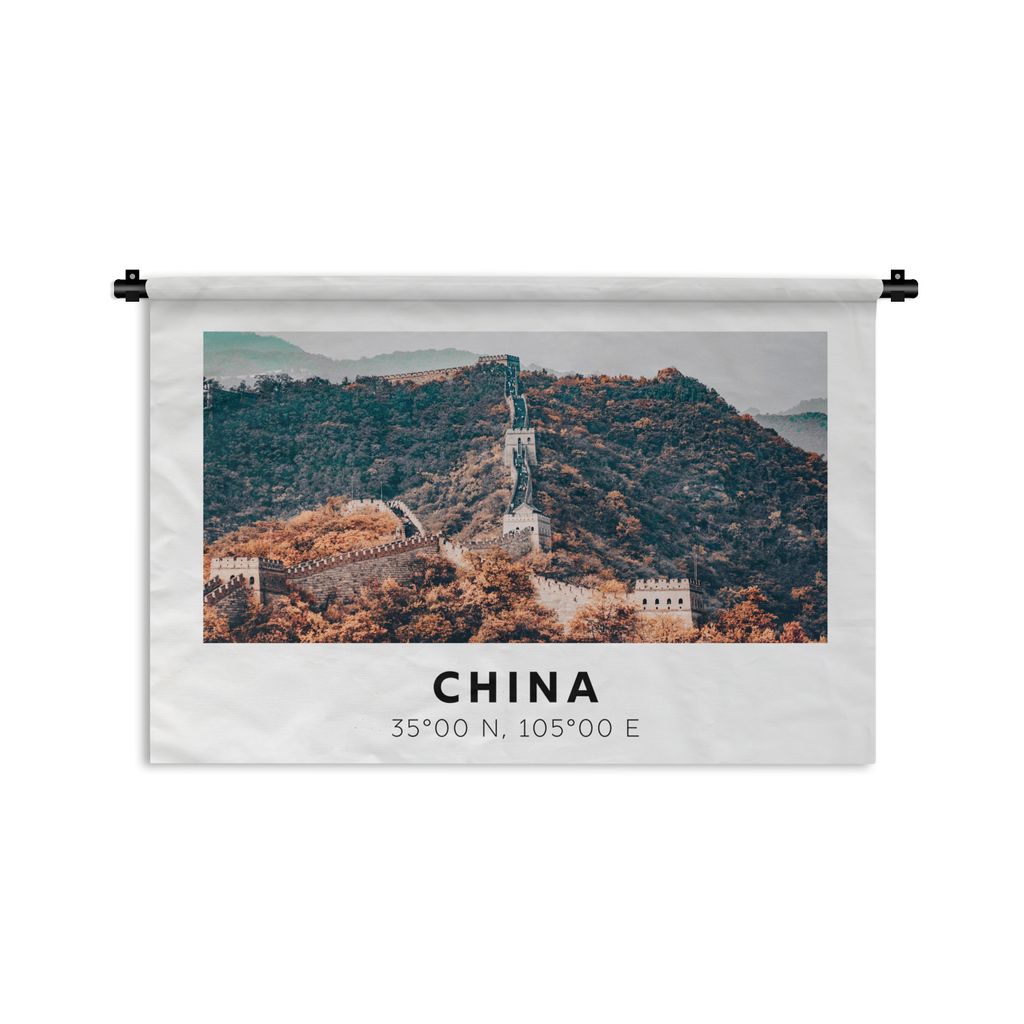 MuchoWow Wandteppich Wandbehang Chinesische Mauer - Herbst - Asien 90x60 cm Tapisserie Dekoration Wandtuch - Wandskulpturen - Bildteppich