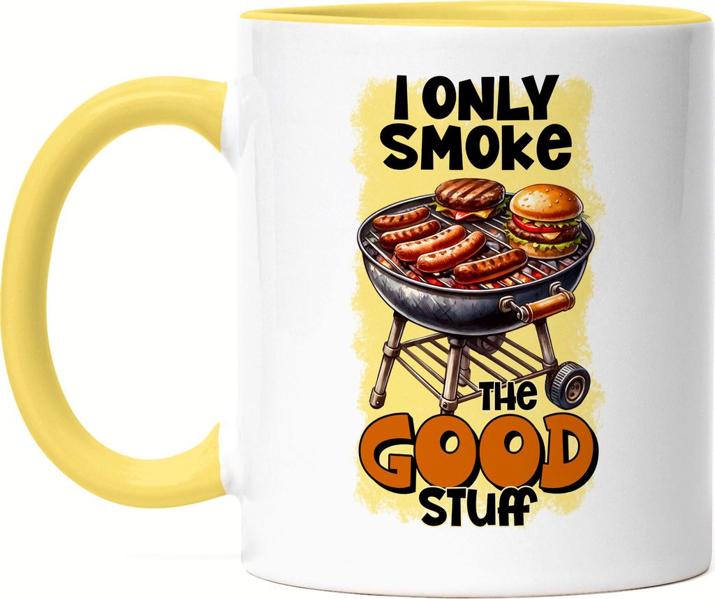 I Only Smoke The Good Stuff BBQ Grillen lustiges Grill Humor Tasse Gelb