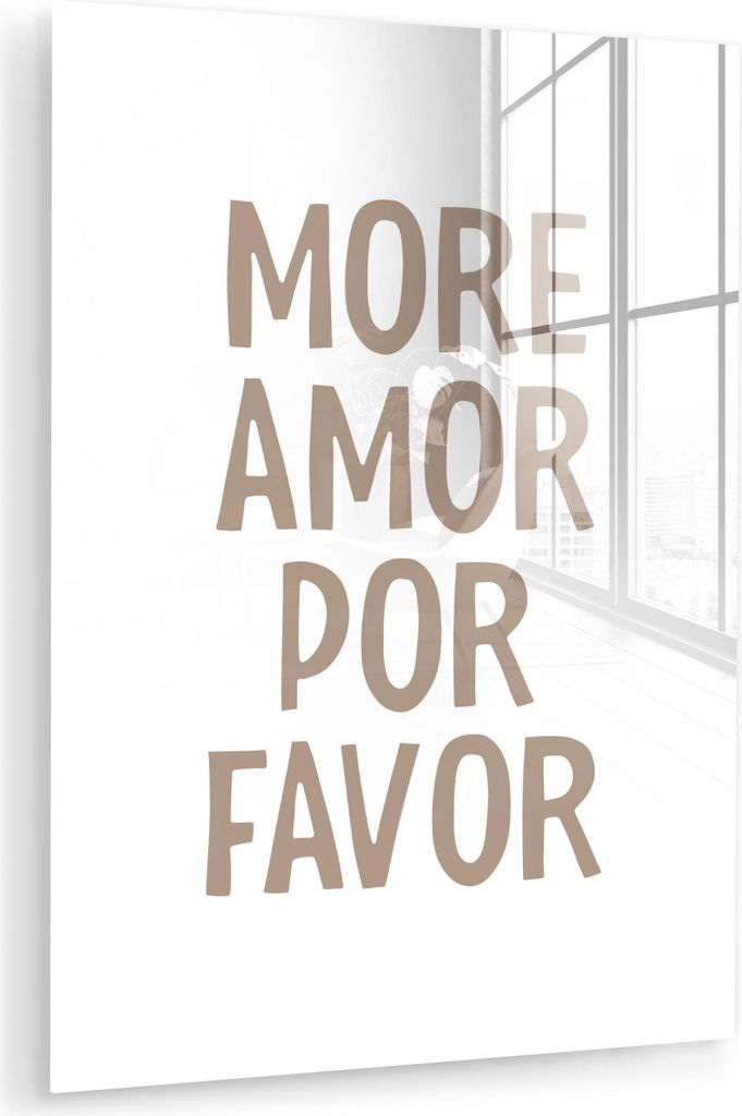 MuchoWow Glasbilder - Bilder auf Wandbild - Foto auf Glas Zitate - More amor por favor - Weiß - Modern 60x80 cm Wanddekoration aus Glas - Acrylgla...