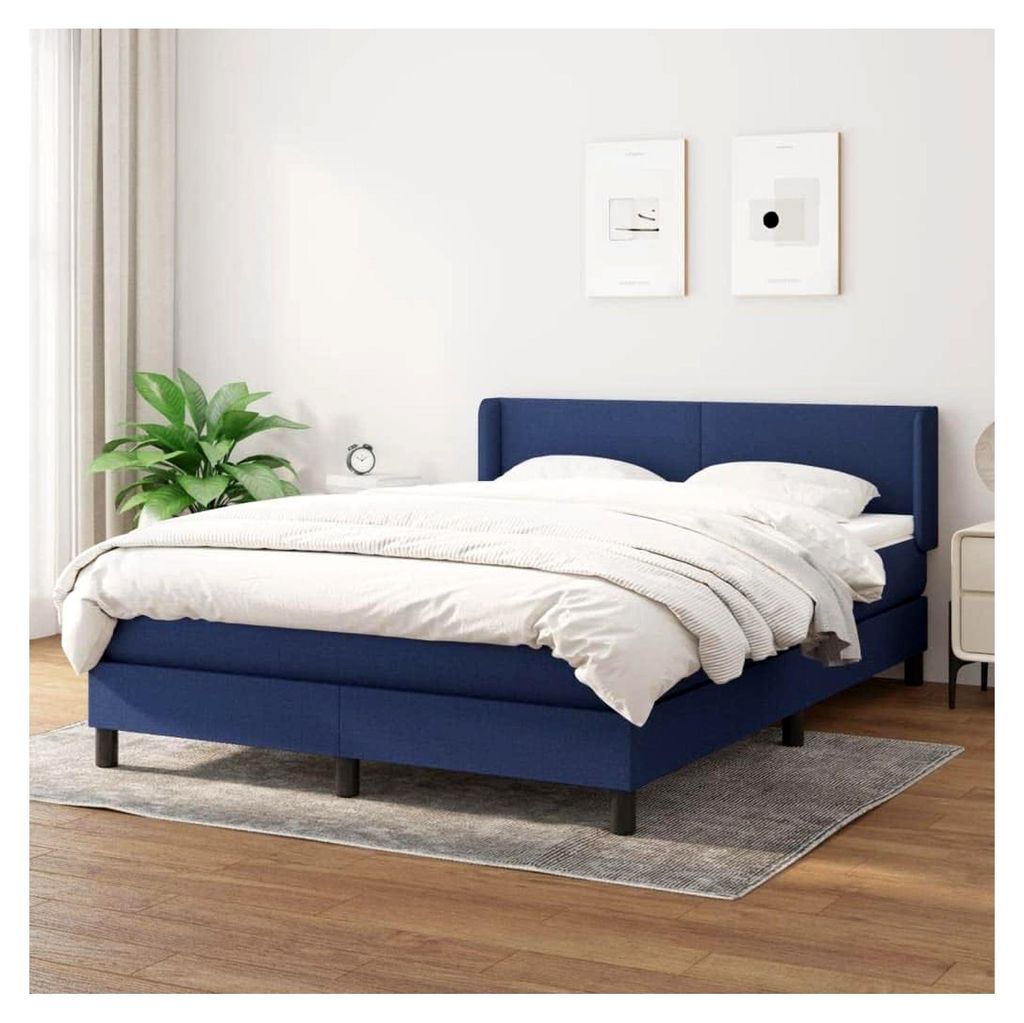 Lattenrost mit Matratze, blau, 140 x 190 cm, Stoff, Plattformbett, mit Lattenhalter, einfache Montage, für Schlafzimmer, Erwachsene