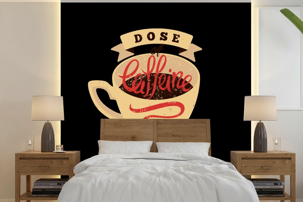 MuchoWow Fototapete für Wohnzimmer oder Schlafzimmer Wandtapete Vinyl Motivtapete Kaffee - Vintage - Zitate - Sprichwörter - Eine Dosis Koffein...