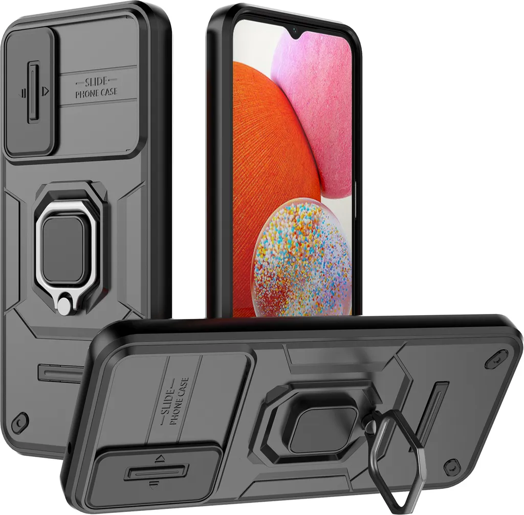 Custodia Samsung A14 con Anello e Protezione Camera | Nera