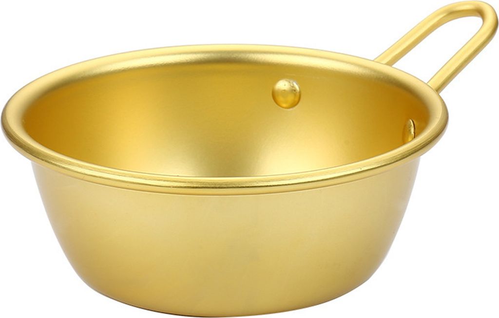 Aluminium-Reisweinschale mit verdicktem Griff, gelbe, glatte Ecken, hohler Griff, Metallschale für Restaurants, Kimchi und Kochen