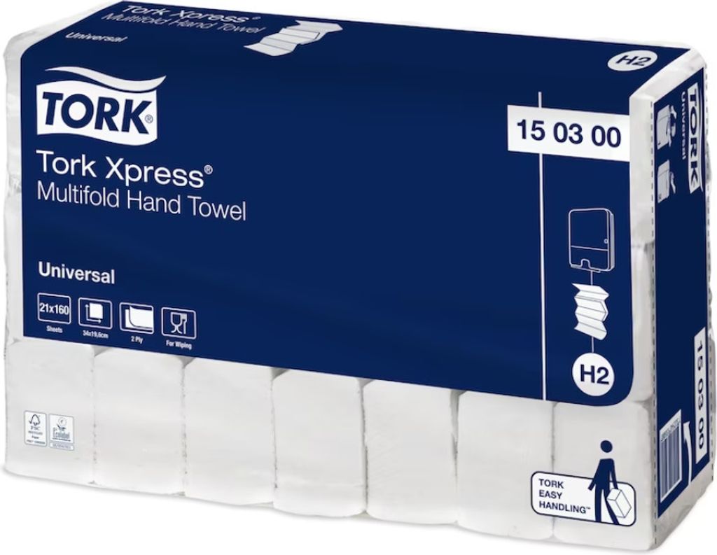 Tork Xpress® 150300 Multifold-Handtücher Universal H2 2-lagig 34cm | Karton (21 Packungen)