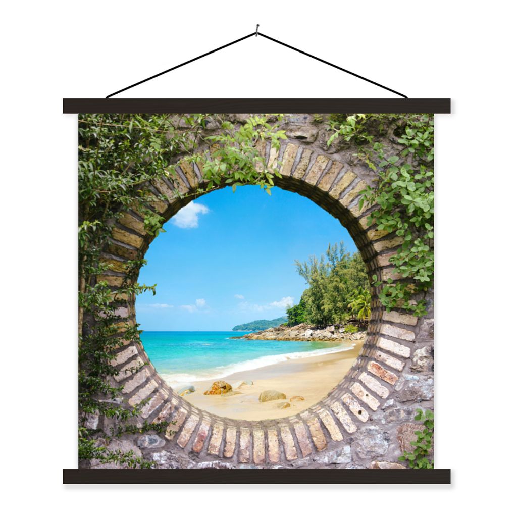 MuchoWow Textilposter Strand - Meer - Aussicht - Sommer 90x90 cm mit schwarzem Rahmen - Magnetisches