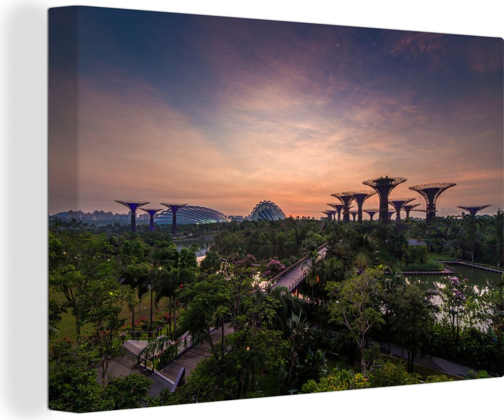 OneMillionCanvasses - Leinwandbilder - 120x80 cm, Atemberaubender Sternenhimmel über den Gardens by the Bay in Singapur, Wandbilder Kunstdruck W...