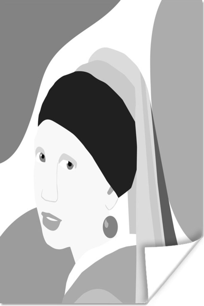MuchoWow Poster Girl With A Pearl Earring - Schwarz und Weiß 60x90 cm - Wanddekoration