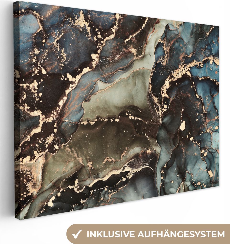MuchoWow - Leinwandbilder - Marmor - Gold - Grün, Wandbild, Wanddeko Bilder Wohnzimmer, 40x30 cm